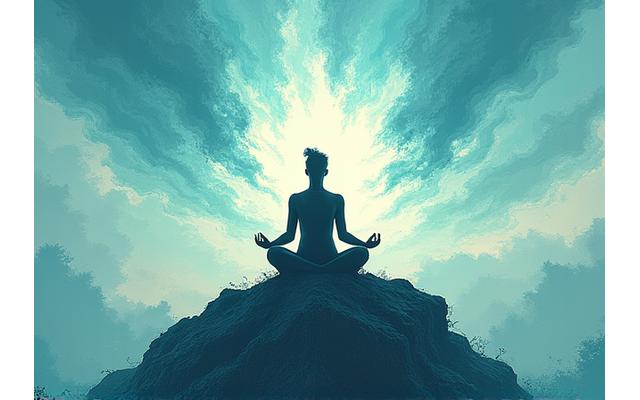 A dynamic yet serene image of a person finding balance in a complex environment, symbolizing overcoming anxiety in a 21-day bootcamp.