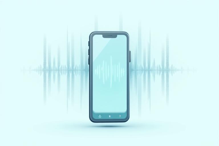 Illustration of a smartphone displaying the Harmony Haven app with an active meditation track, surrounded by subtle sound wave graphics.