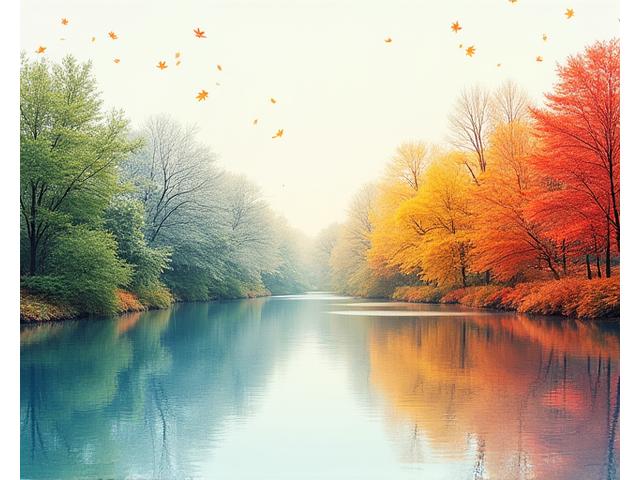 Seasonal imagery transitioning from lush green to autumn leaves, winter snow, and spring blooms, accented with gentle musical motifs.
